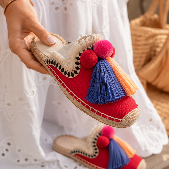 Ibiza Woven Pom Slides