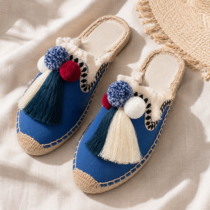 Ibiza Woven Pom Slides