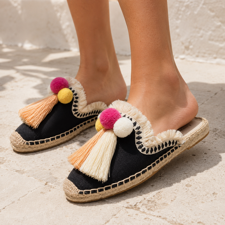 Ibiza Woven Pom Slides