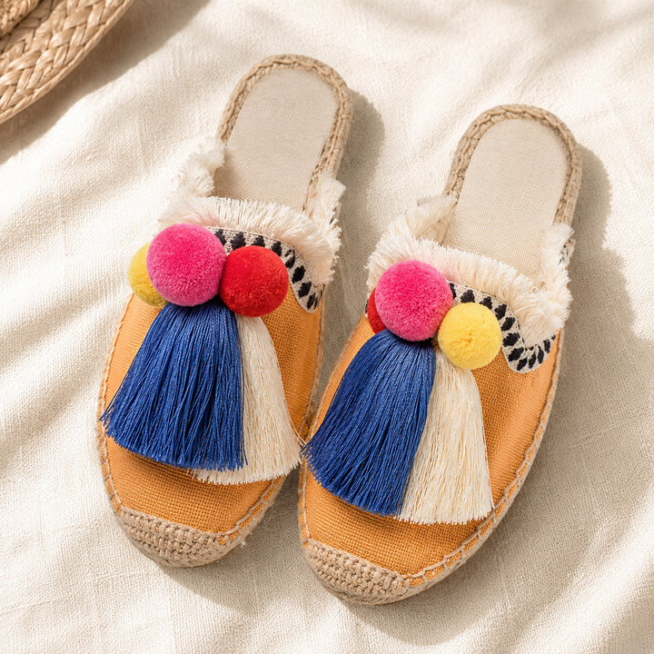Ibiza Woven Pom Slides