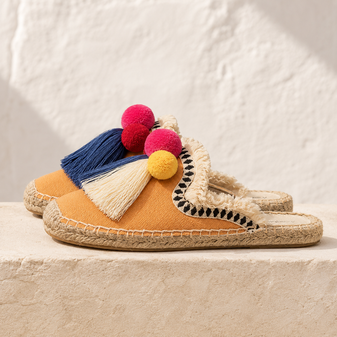 Ibiza Woven Pom Slides