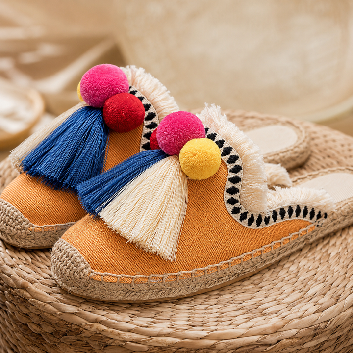 Ibiza Woven Pom Slides