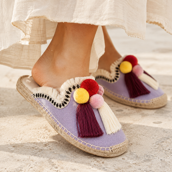 Ibiza Woven Pom Slides