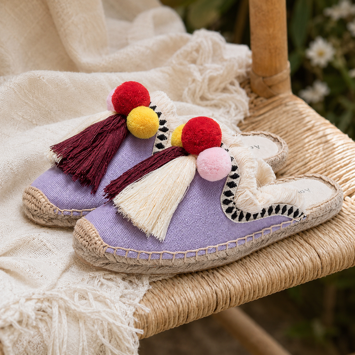 Ibiza Woven Pom Slides