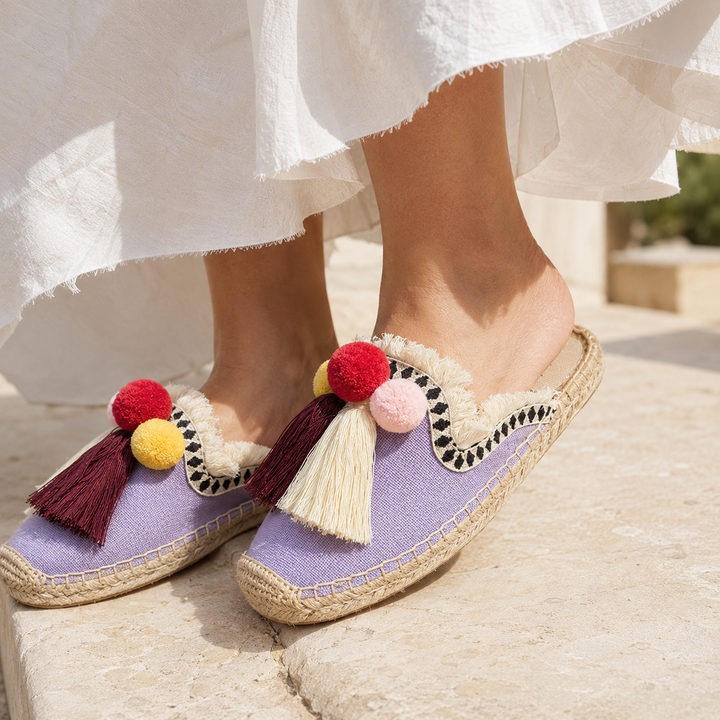 Ibiza Woven Pom Slides