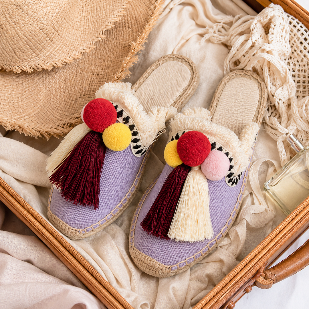 Ibiza Woven Pom Slides