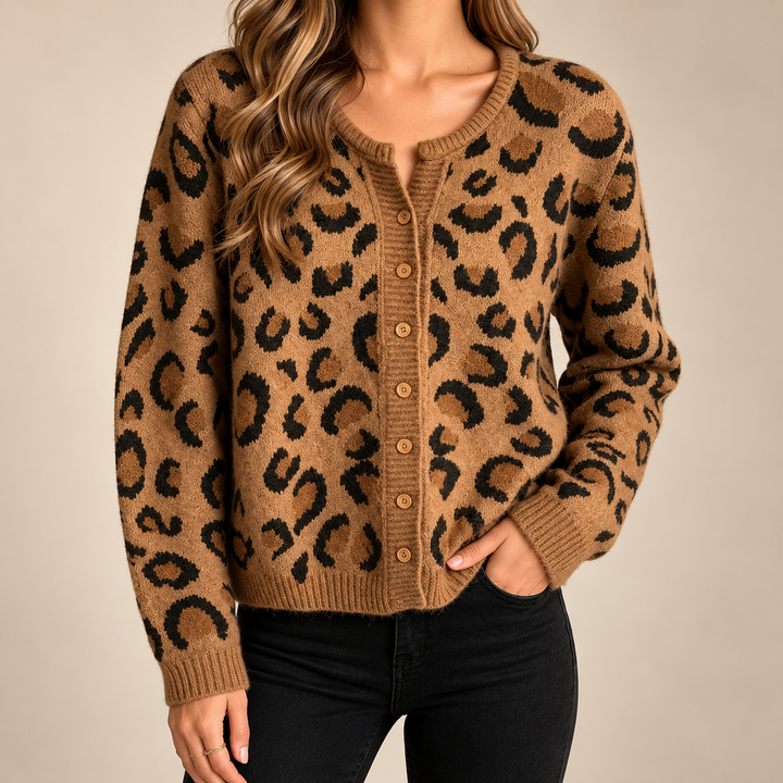 Rosette Leopard Knit Cardigan