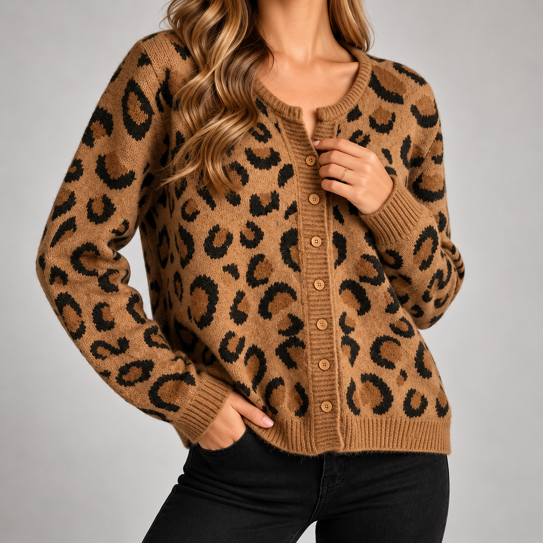 Rosette Leopard Knit Cardigan
