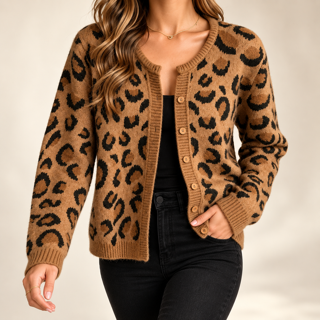 Rosette Leopard Knit Cardigan