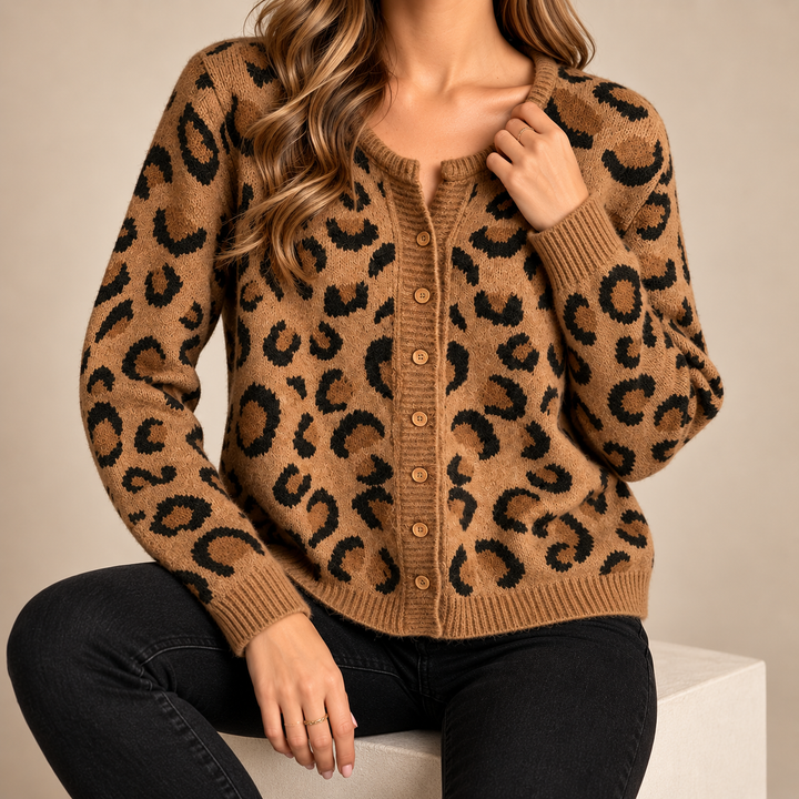 Rosette Leopard Knit Cardigan