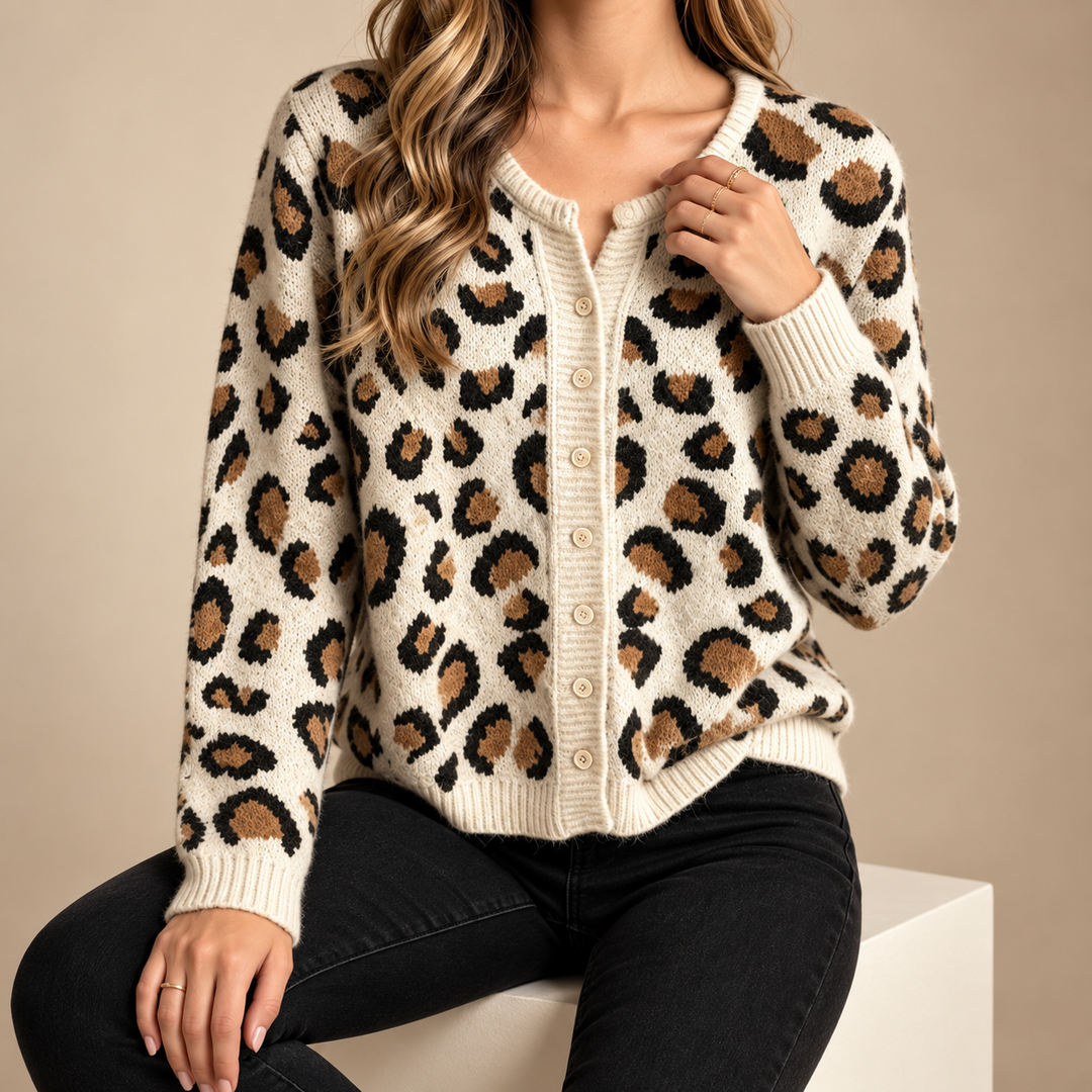 Rosette Leopard Knit Cardigan