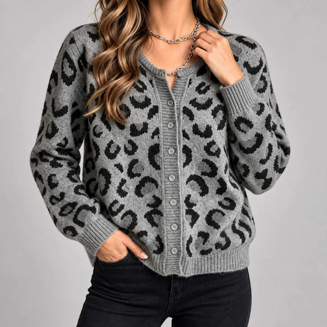 Rosette Leopard Knit Cardigan