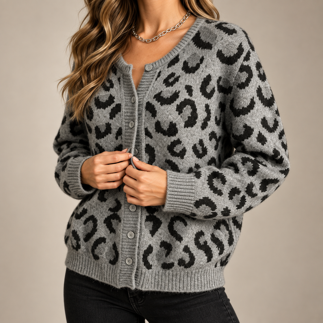 Rosette Leopard Knit Cardigan