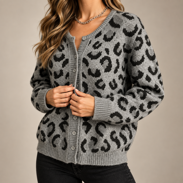 Rosette Leopard Knit Cardigan