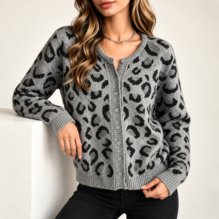 Rosette Leopard Knit Cardigan