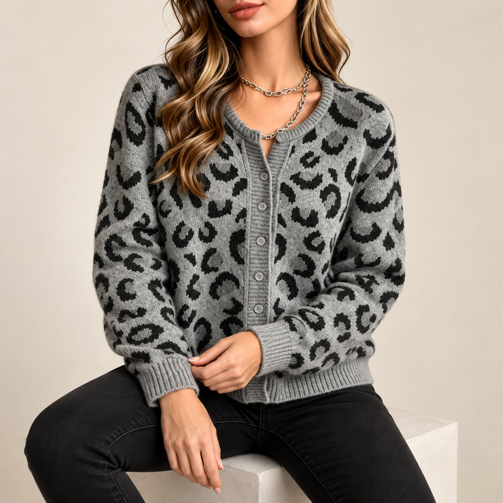 Rosette Leopard Knit Cardigan