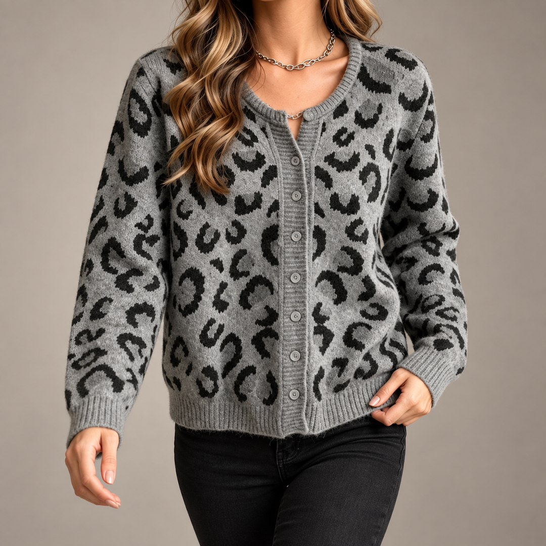 Rosette Leopard Knit Cardigan