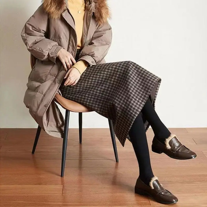Houndstooth Merino Wool Midi Skirt