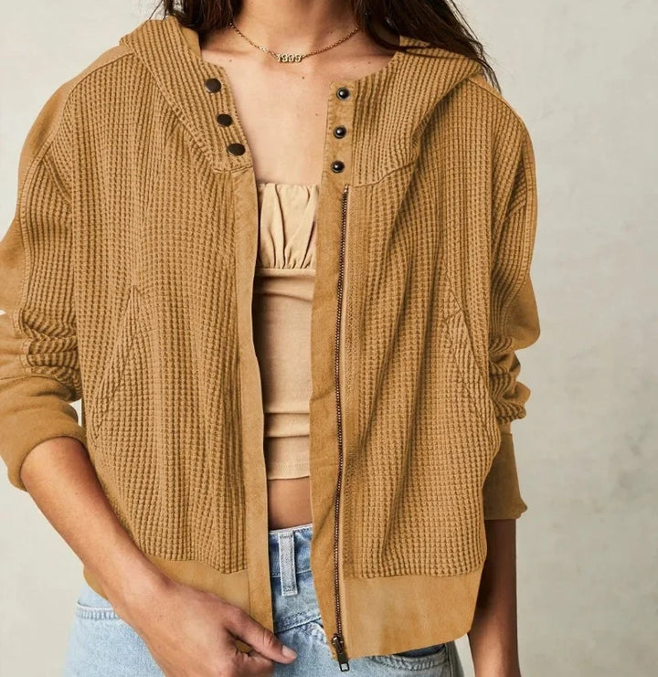 Waffle Knit Zip-Up Sweatshirt