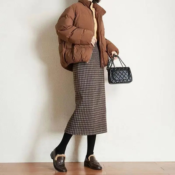 Houndstooth Merino Wool Midi Skirt