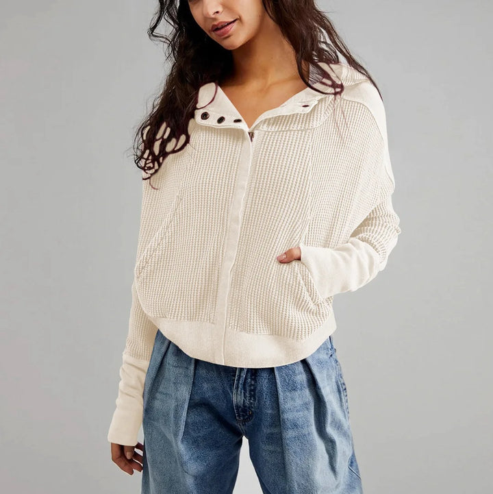 Waffle Knit Zip-Up Sweatshirt