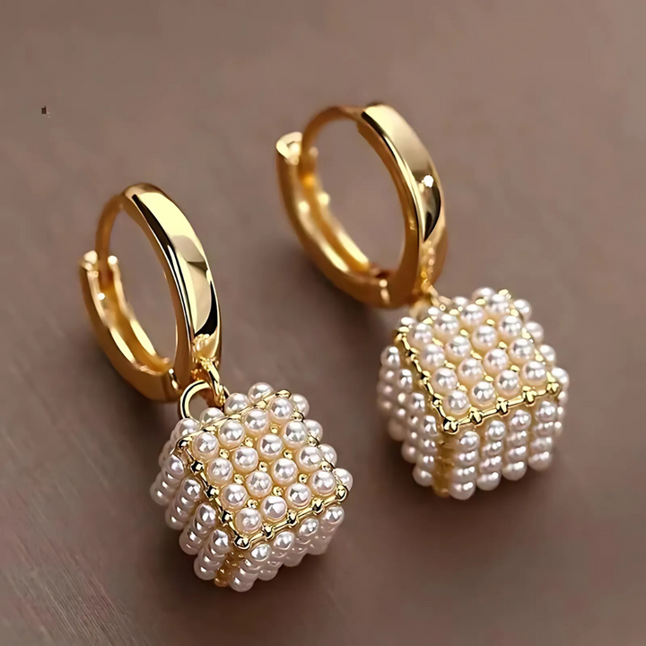 14K Gold-Plated Cubic Pearl Earrings