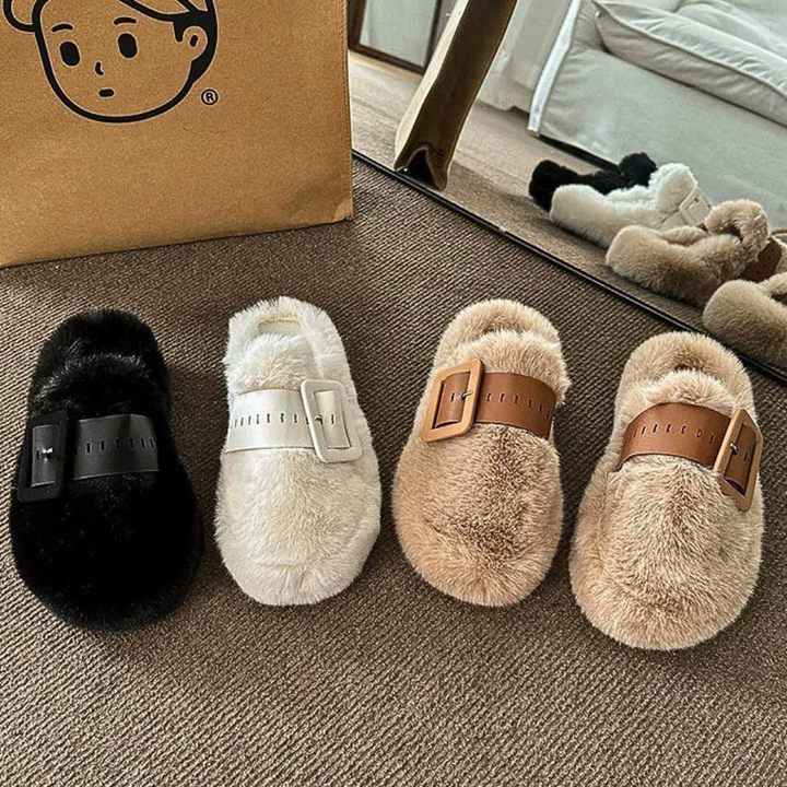 Fur-Wrapped Slippers with Statement Belt