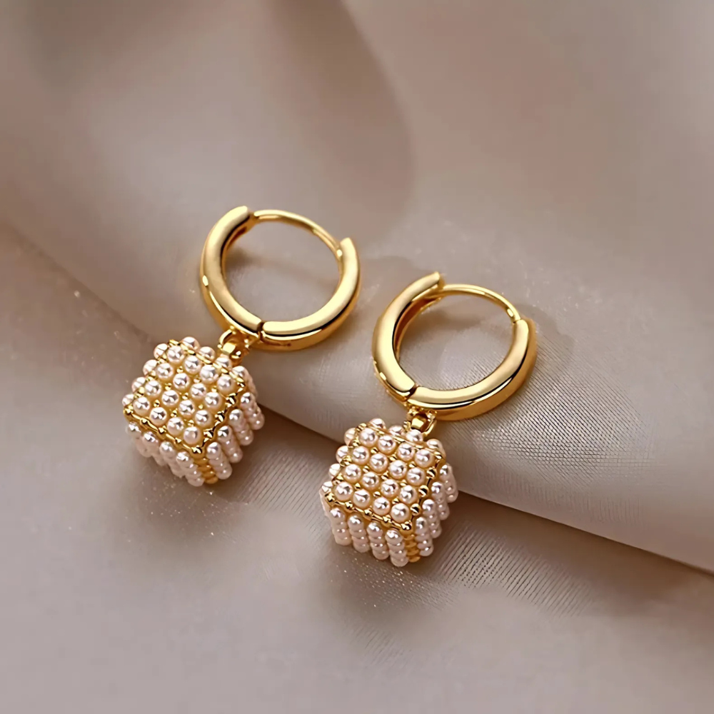 14K Gold-Plated Cubic Pearl Earrings