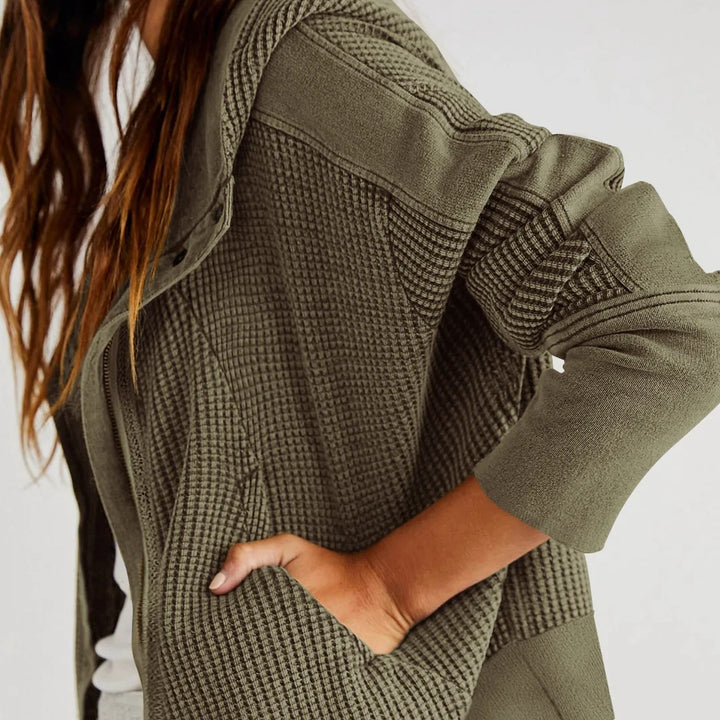 Waffle Knit Zip-Up Sweatshirt