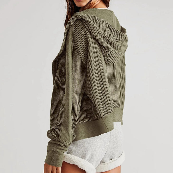 Waffle Knit Zip-Up Sweatshirt