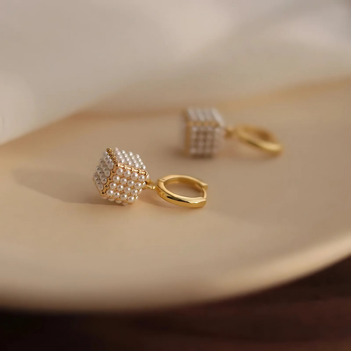 14K Gold-Plated Cubic Pearl Earrings