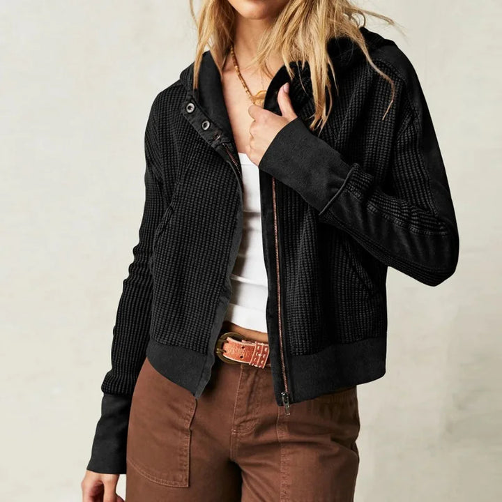 Waffle Knit Zip-Up Sweatshirt
