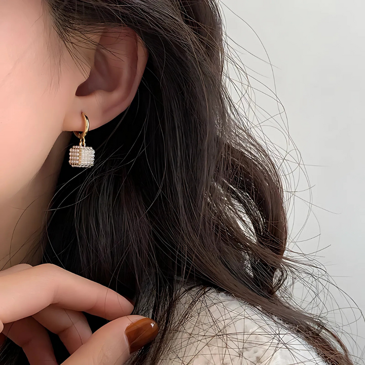 14K Gold-Plated Cubic Pearl Earrings