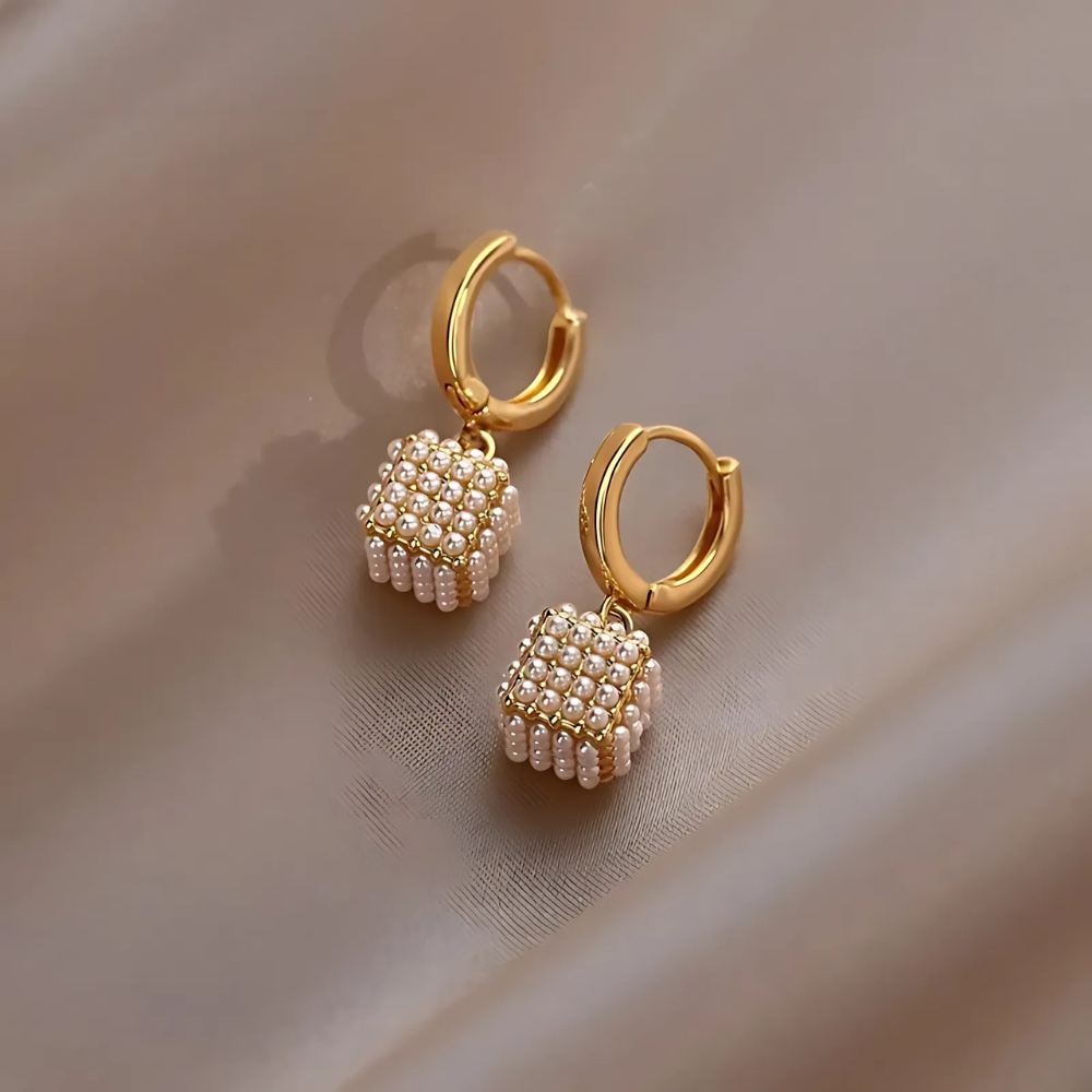 14K Gold-Plated Cubic Pearl Earrings