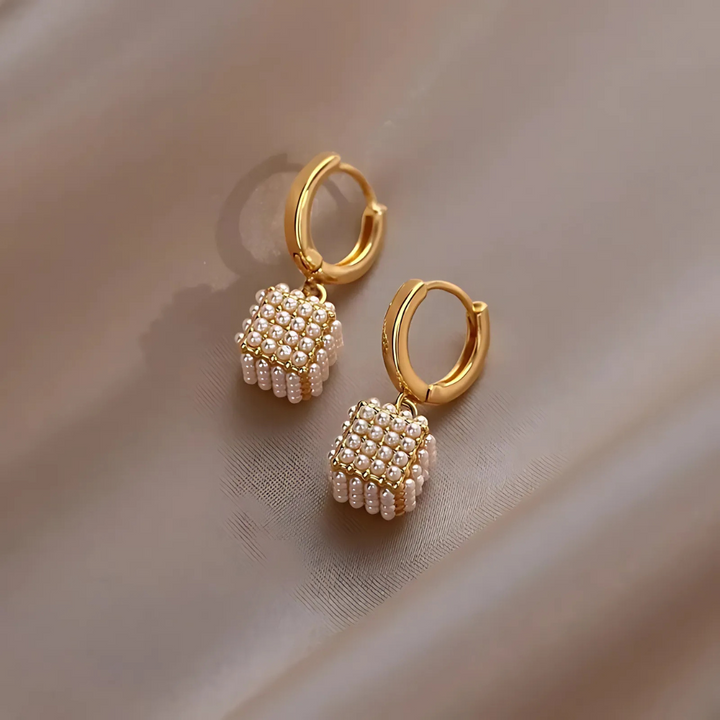 14K Gold-Plated Cubic Pearl Earrings