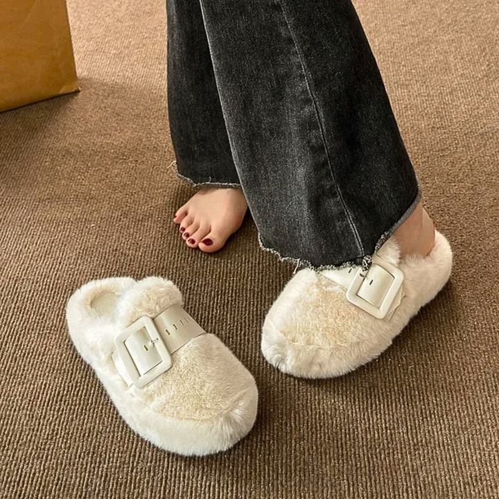 Fur-Wrapped Slippers with Statement Belt