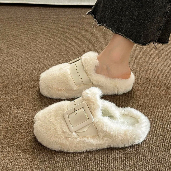 Fur-Wrapped Slippers with Statement Belt