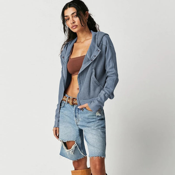 Waffle Knit Zip-Up Sweatshirt