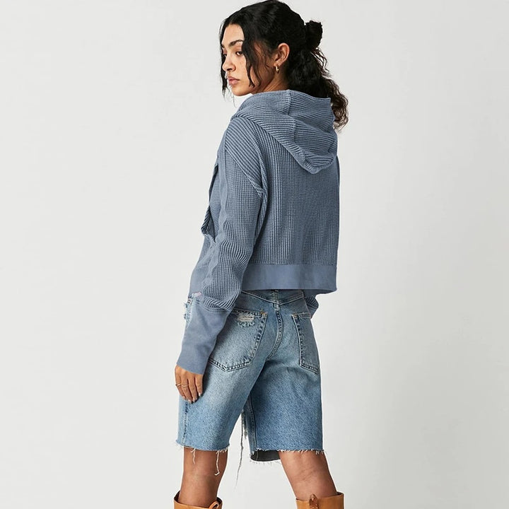 Waffle Knit Zip-Up Sweatshirt