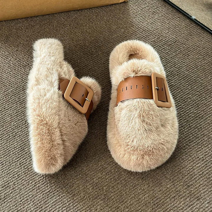 Fur-Wrapped Slippers with Statement Belt