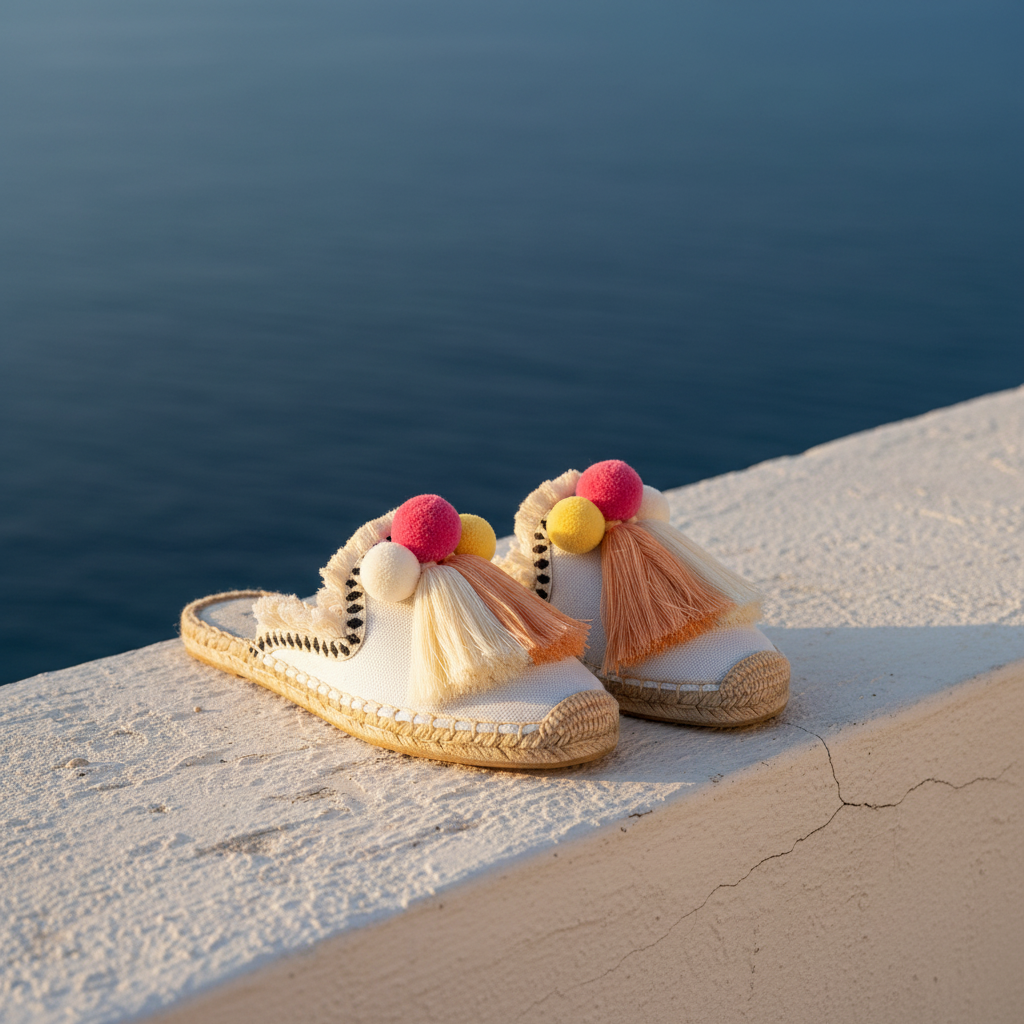 Ibiza Woven Pom Slides
