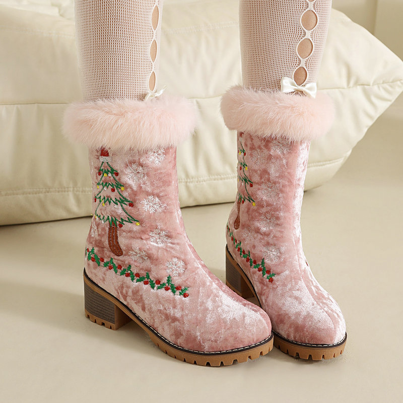 Holiday Embroidered Velvet Boots