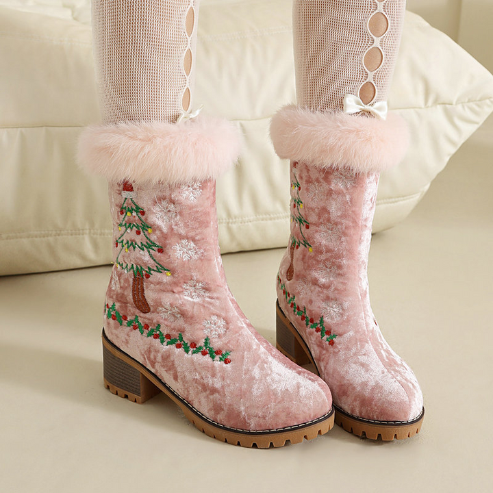Holiday Embroidered Velvet Boots