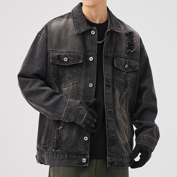 Dune Sand Distressed Denim Jacket