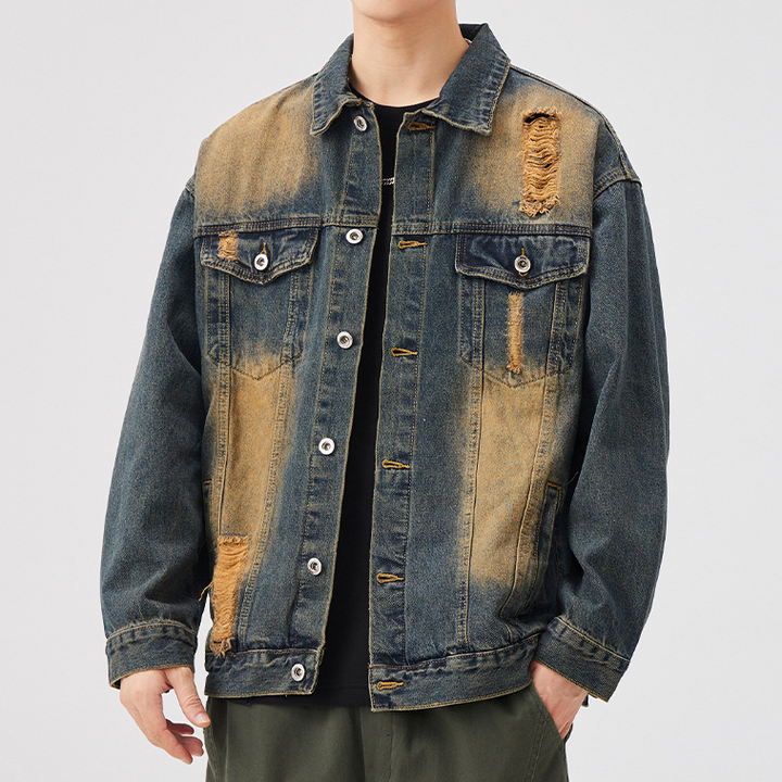 Dune Sand Distressed Denim Jacket