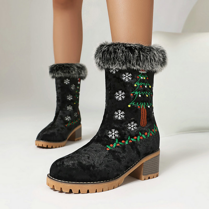 Holiday Embroidered Velvet Boots