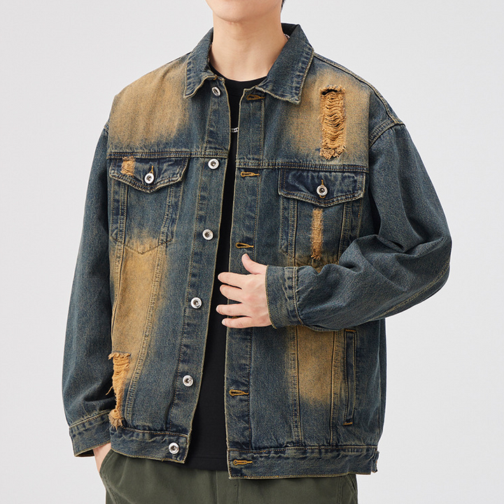Dune Sand Distressed Denim Jacket
