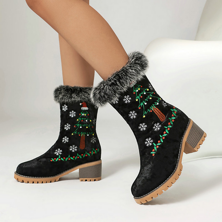 Holiday Embroidered Velvet Boots