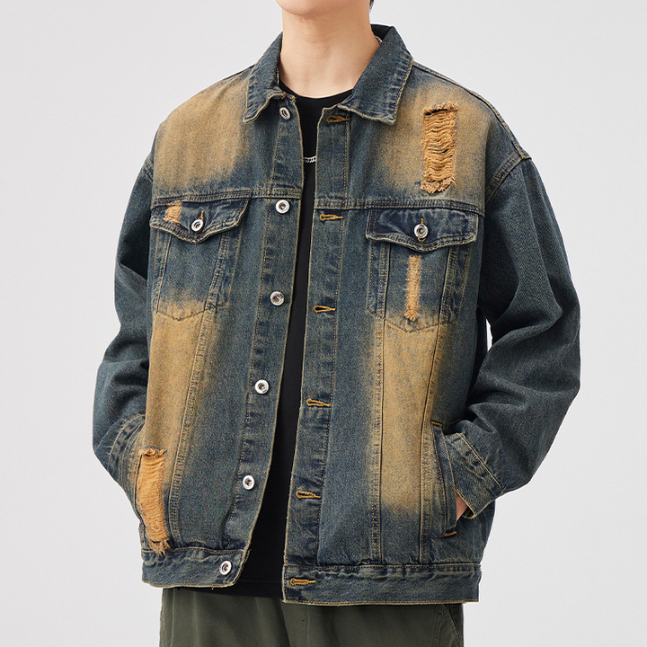 Dune Sand Distressed Denim Jacket
