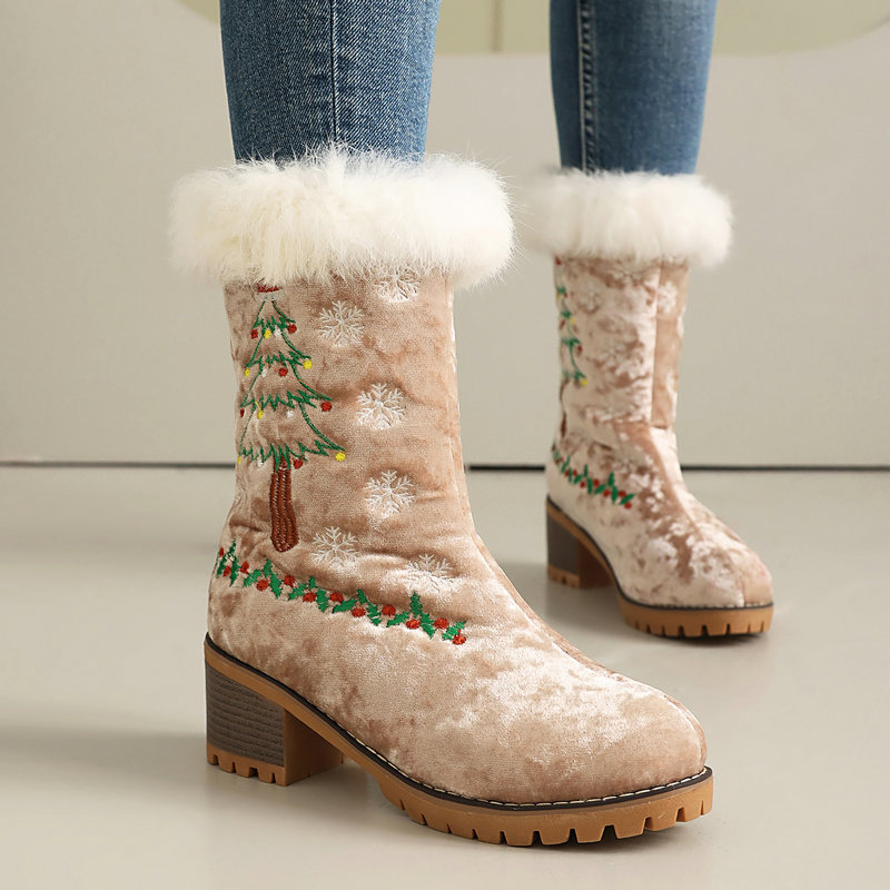 Holiday Embroidered Velvet Boots
